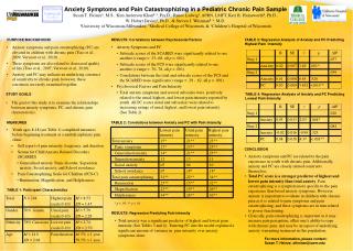 Anxiety Symptoms and Pain Catastrophizing in a Pediatric Chronic Pain Sample