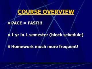 COURSE OVERVIEW