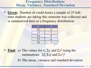 Frequency Distribution: Mean, Variance, Standard Deviation
