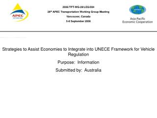 Strategies to Assist Economies to Integrate into UNECE Framework for Vehicle Regulation