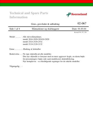 Technical and Spare Parts Information