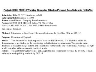 Project: IEEE P802.15 Working Group for Wireless Personal Area Networks (WPANs)