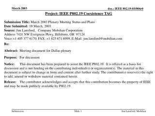 Project: IEEE P802.19 Coexistence TAG