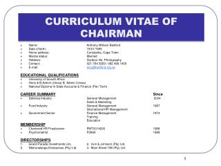 CURRICULUM VITAE OF CHAIRMAN