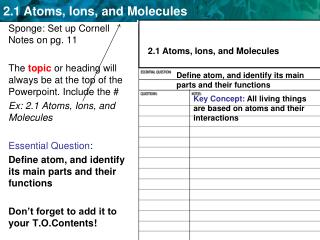 Sponge: Set up Cornell Notes on pg. 11