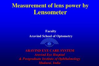 Measurement of lens power by Lensometer