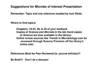 Suggestions for Microbe of Interest Presentation