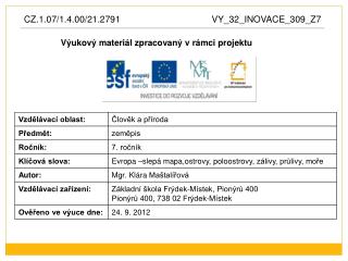 Výukový materiál zpracovaný v rámci projektu