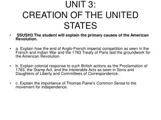UNIT 3: CREATION OF THE UNITED STATES