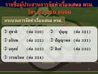 รายชื่อผู้ประสานการจัดทำเรื่องเสนอ ครม. โทร 02 280 9000