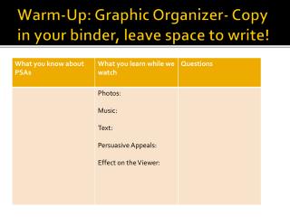 Warm-Up: Graphic Organizer- Copy in your binder, leave space to write!