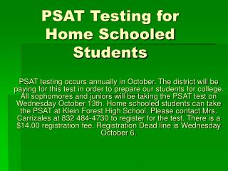 PSAT Testing for Home Schooled Students