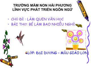 TRƯỜNG MẦM NON HẢI PHƯƠNG LĨNH VỰC PHÁT TRIỂN NGÔN NGỮ