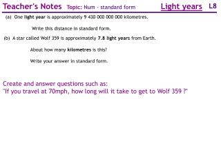 Teacher's Notes Topic: Num - standard form