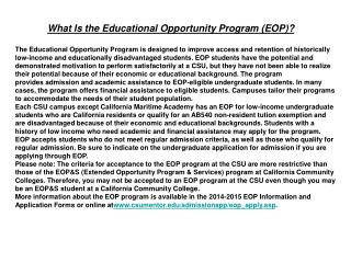 What Is the Educational Opportunity Program (EOP)?