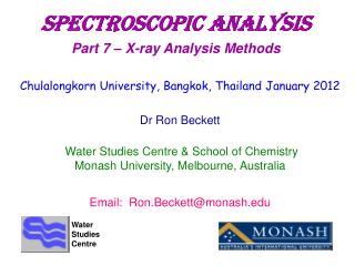 SpectroscopIC aNALYSIS Part 7 – X-ray Analysis Methods