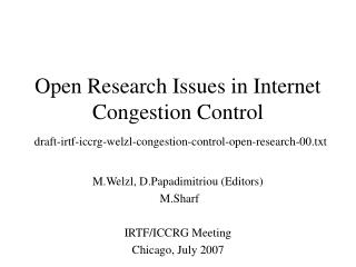 M.Welzl, D.Papadimitriou (Editors) M.Sharf IRTF/ICCRG Meeting Chicago, July 2007