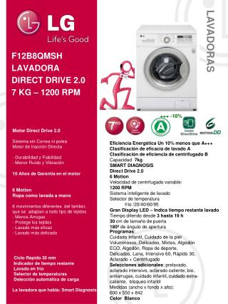 F12B8QMSH LAVADORA DIRECT DRIVE 2.0 7 KG – 1200 RPM
