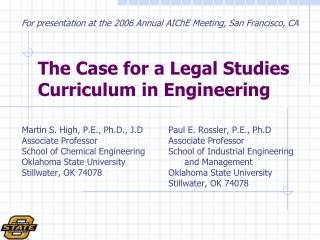 The Case for a Legal Studies Curriculum in Engineering