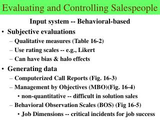 Evaluating and Controlling Salespeople