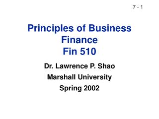 Principles of Business Finance Fin 510