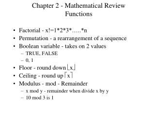 Chapter 2 - Mathematical Review Functions