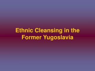 Ethnic Cleansing in the Former Yugoslavia