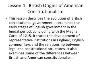 Lesson 4: British Origins of American Constitutionalism