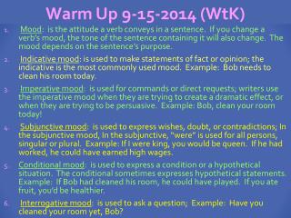 Warm Up 9-15-2014 ( WtK )