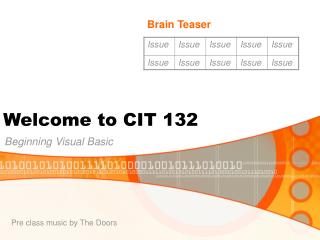Welcome to CIT 132