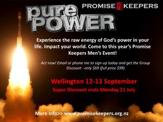 Wellington 12-13 September Super Discount ends Monday 21 July