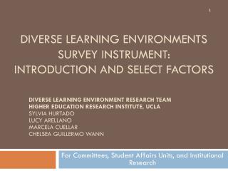 Diverse learning environments Survey instrument : Introduction and Select factors