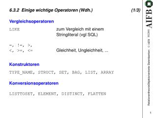 6.3.2 Einige wichtige Operatoren (Wdh.)	(1/3)