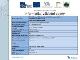 Informatika , základní pojmy