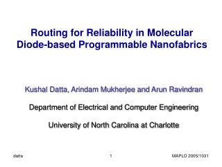 Routing for Reliability in Molecular Diode-based Programmable Nanofabrics