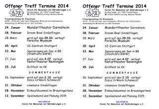 Offener Treff Termine 2014 Verein für Menschen mit Behinderungen e.V .
