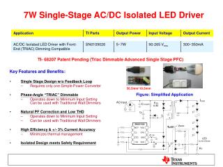 Key Features and Benefits: Single Stage Design w/o Feedback Loop