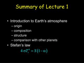 Summary of Lecture 1