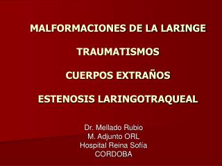 MALFORMACIONES DE LA LARINGE TRAUMATISMOS CUERPOS EXTRAÑOS ESTENOSIS LARINGOTRAQUEAL