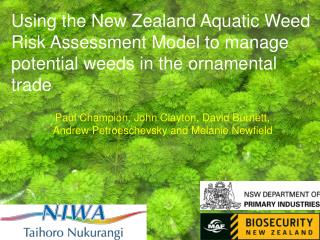 Using the New Zealand Aquatic Weed Risk Assessment Model to manage