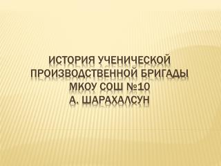 История ученической производственной бригады МКОУ СОШ №10 а. Шарахалсун