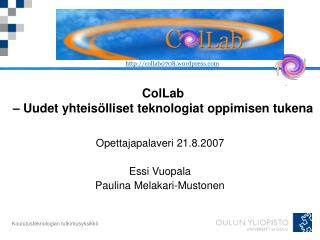 ColLab – Uudet yhteisölliset teknologiat oppimisen tukena