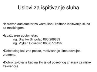 Uslovi za ispitivanje sluha