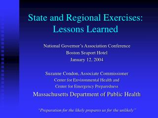 State and Regional Exercises: Lessons Learned