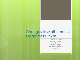 Changes to Mathematics Programs in Texas