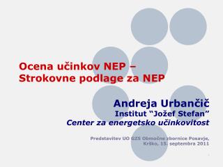 Ocena učinkov NEP – Strokovne podlage za NEP