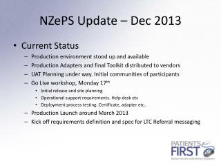 NZePS Update – Dec 2013