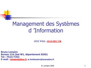 Management des Systèmes d ’Information