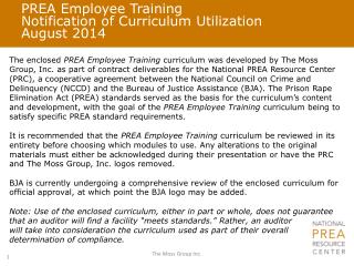 PREA Employee Training Notification of Curriculum Utilization August 2014