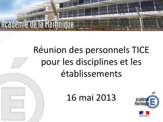 Réunion des personnels TICE pour les disciplines et les établissements 16 mai 2013